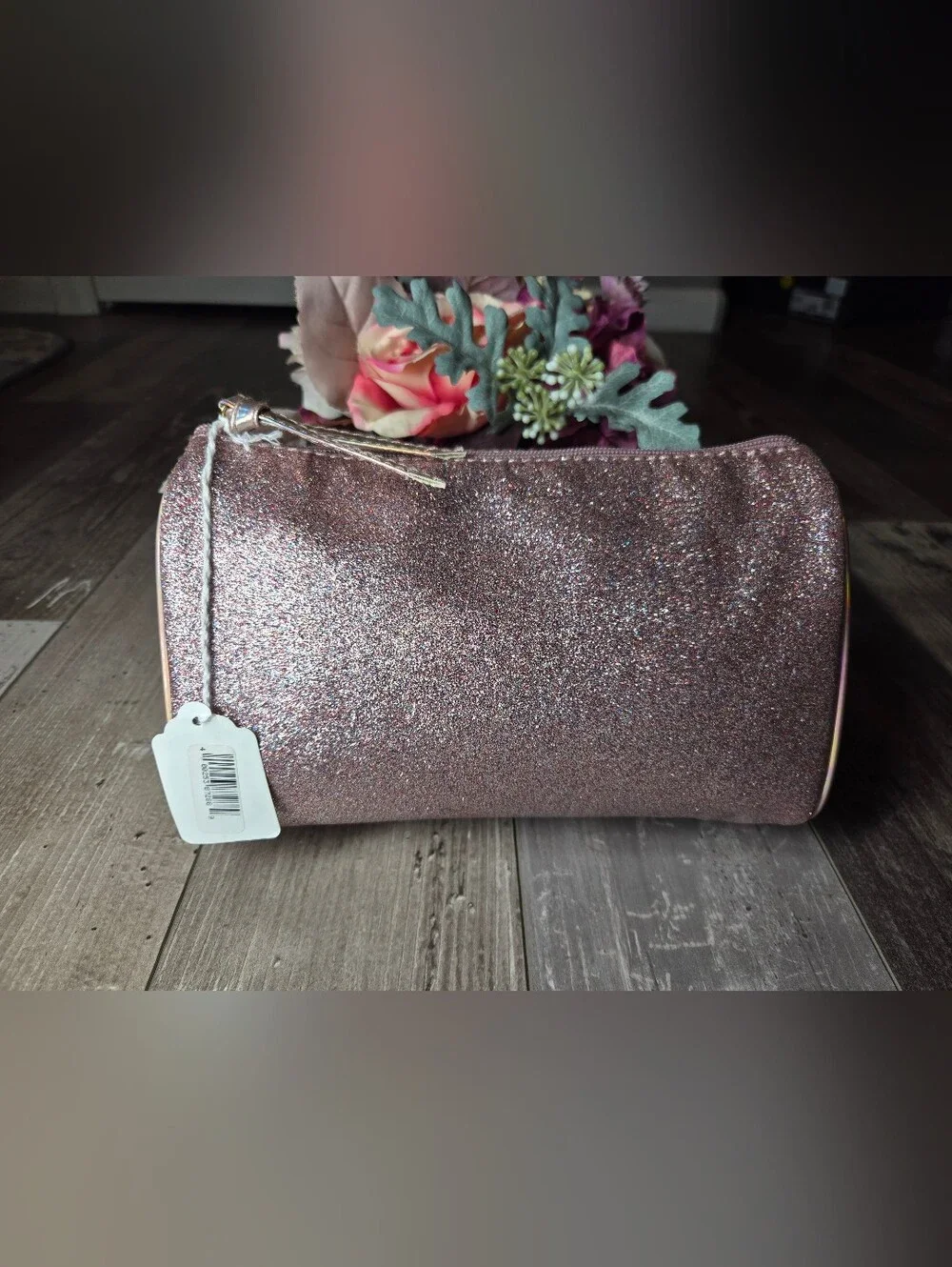 NWT Glitter Pink Cosmetic Makeup Bag – Rose Gold/Holographic